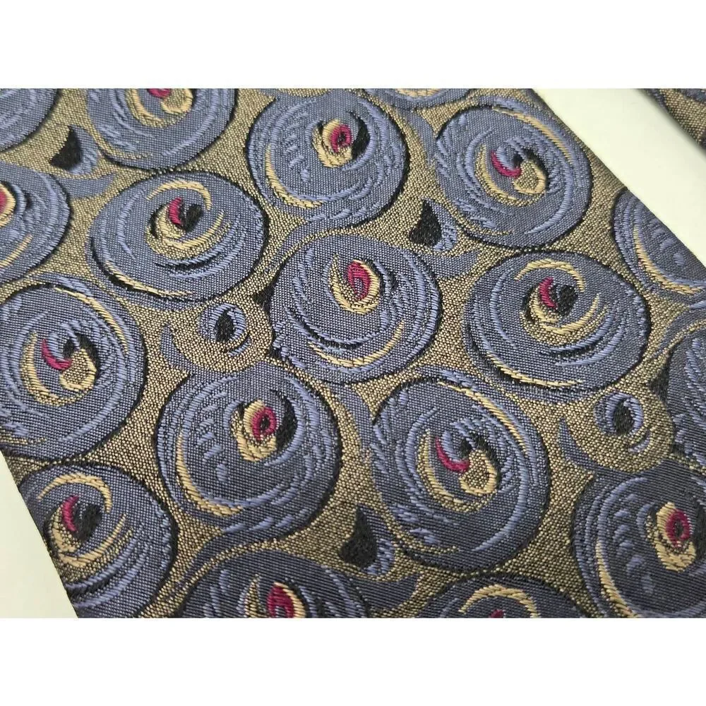POLO RALPH LAUREN SILK TIE BLUE GRAY RED SATIN JACQUARD HAND MADE 3.75